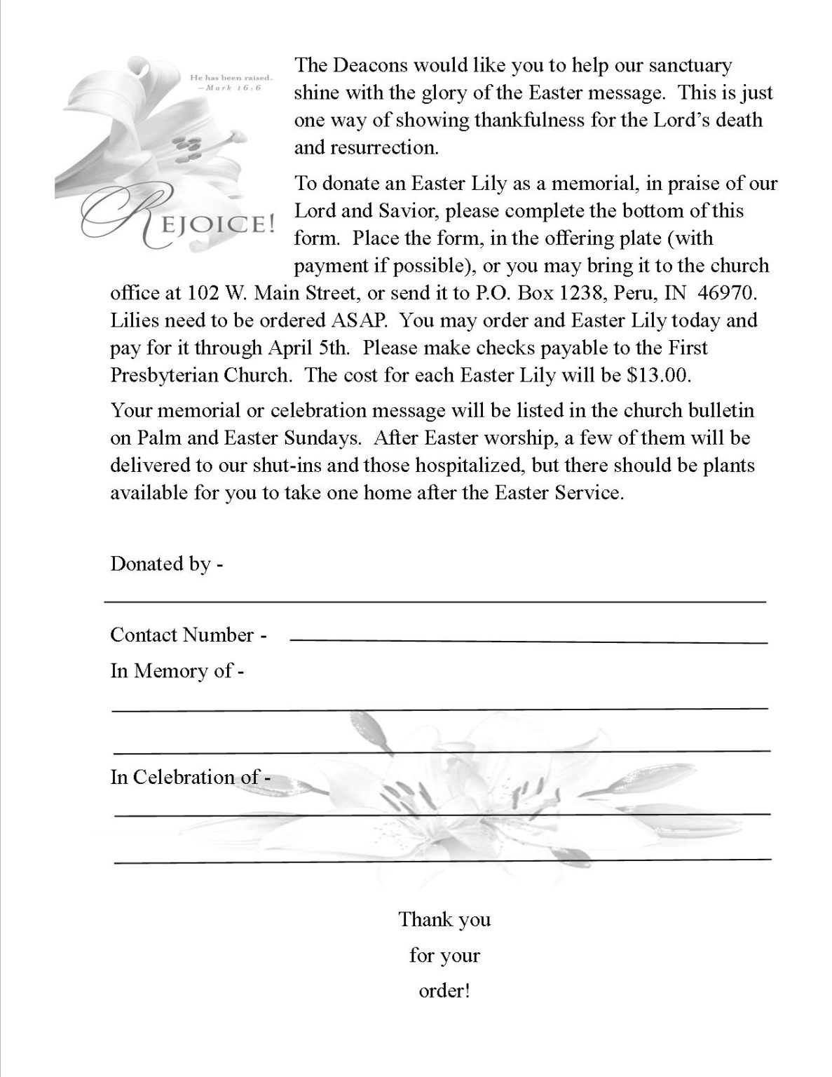 Lrg Lily Order form – First Presbyterian Church